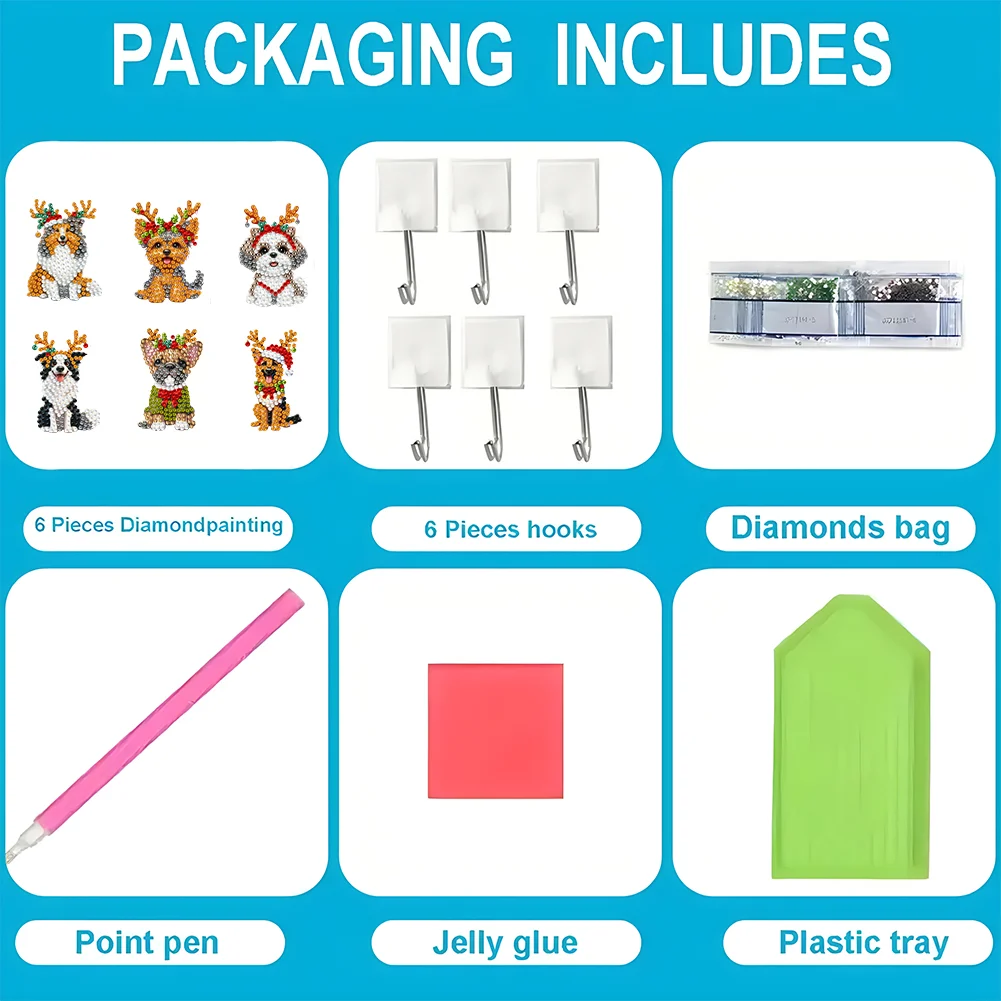 6Pcs DIY Christmas Dog Diamond Painting Hooks Christmas Diamond Art Wall Hooks