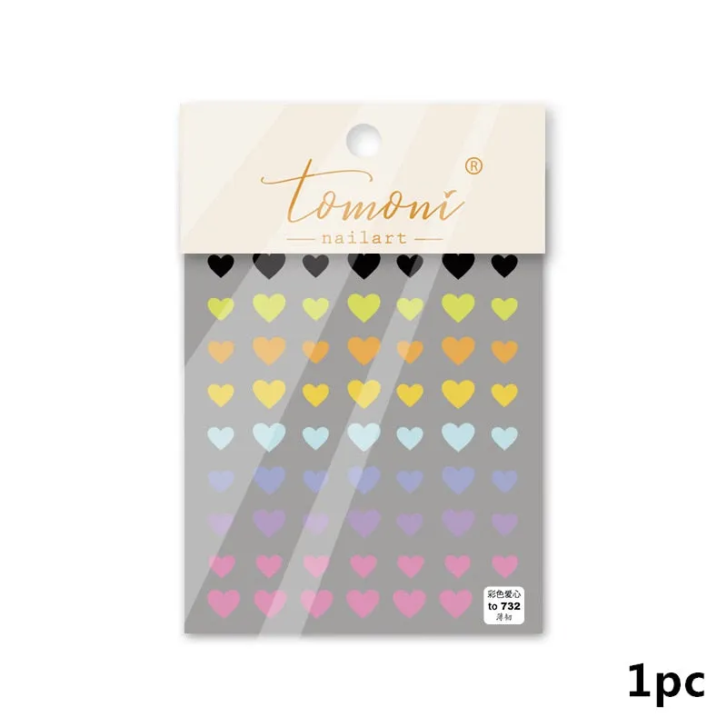 2 Sheets Dynamic Heart 3D Nail Stickers Holographic Adhesive Sliders Gradient Nail Art Accessories DIY Flashing Heart Decals-Nail Inspo
