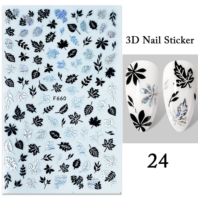 Iridescent Feathers 3D Nail Stickers Holographic Laser Flower Leaf Stickers Spring Summer Slider For Nails Manicures Decoration-Nail Inspo