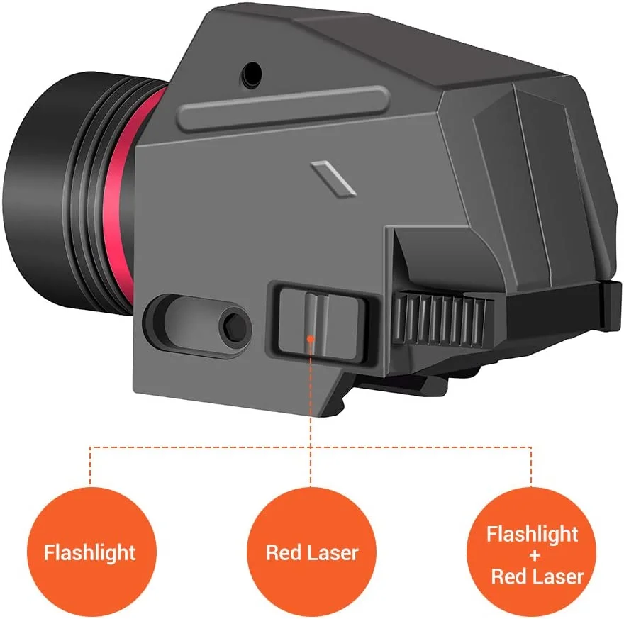 ohhunt® Mini Flashlight Red Laser White LED Flashlight Combo with 20mm Picatinny Rail Mount Weapon Torch Light