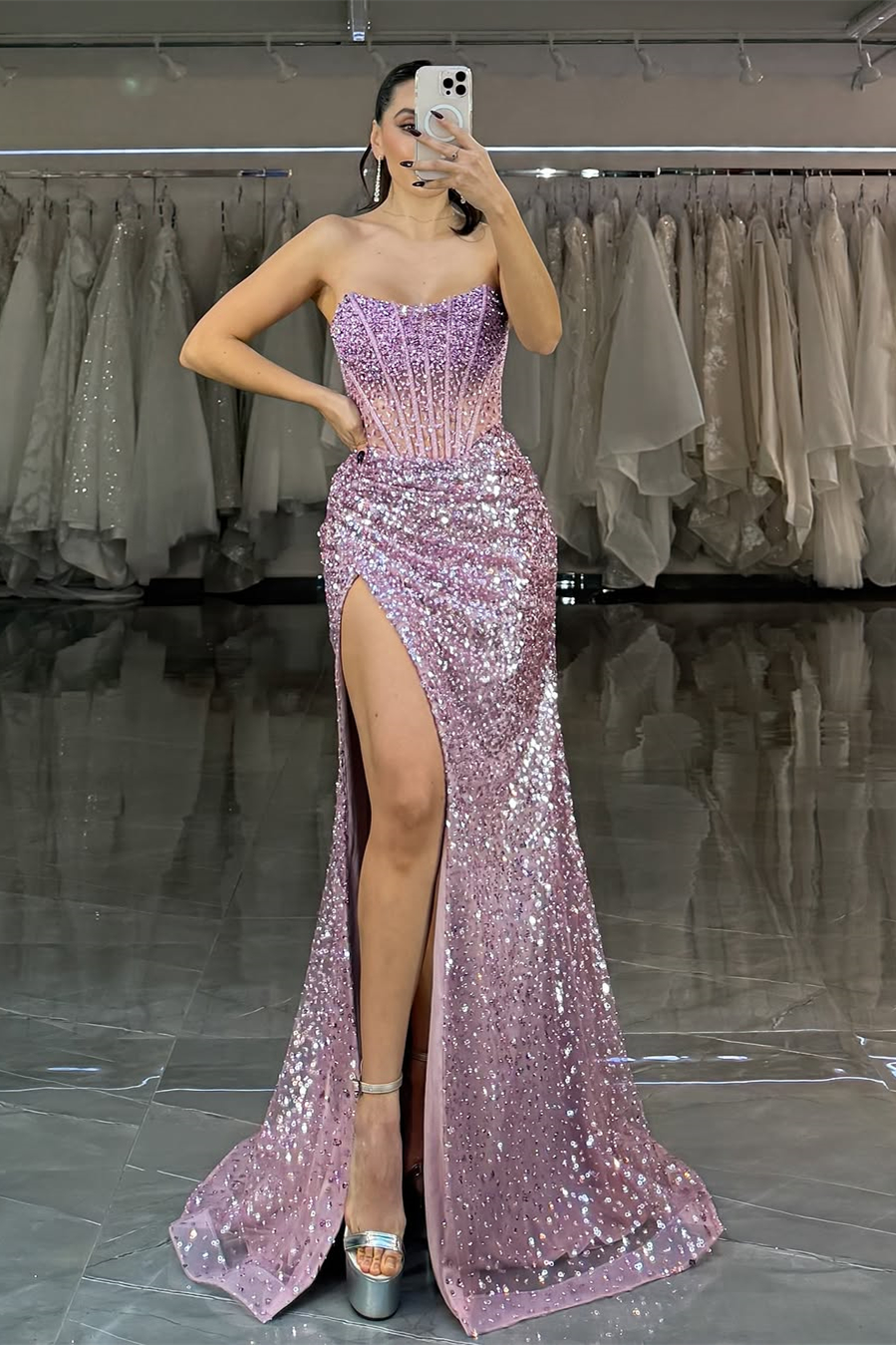 Bellasprom Wisteria Strapless Prom Dress Mermaid Slit Sequins Long Bellasprom