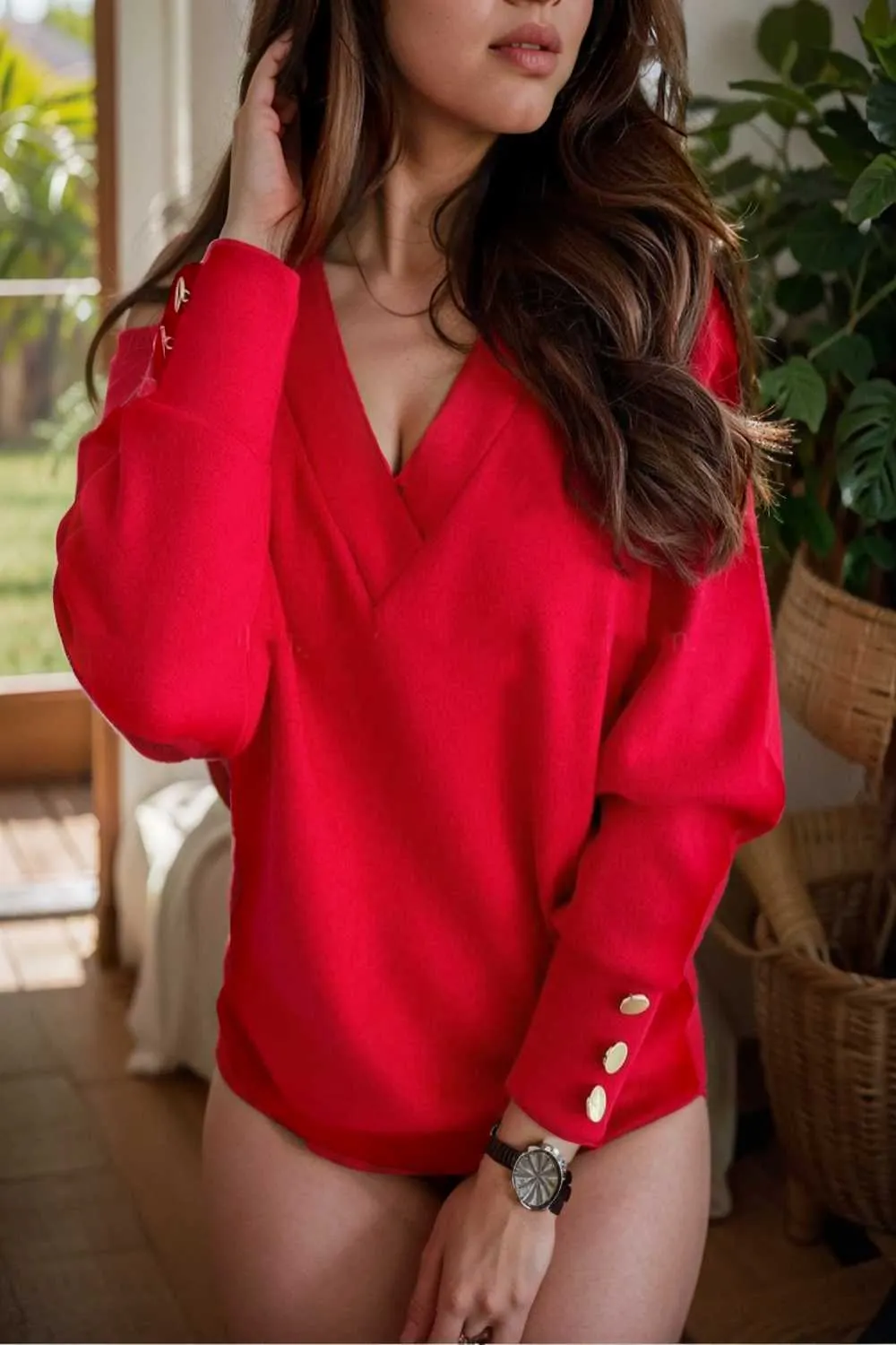 women s sweaters solid v neck long sleeve button sweater