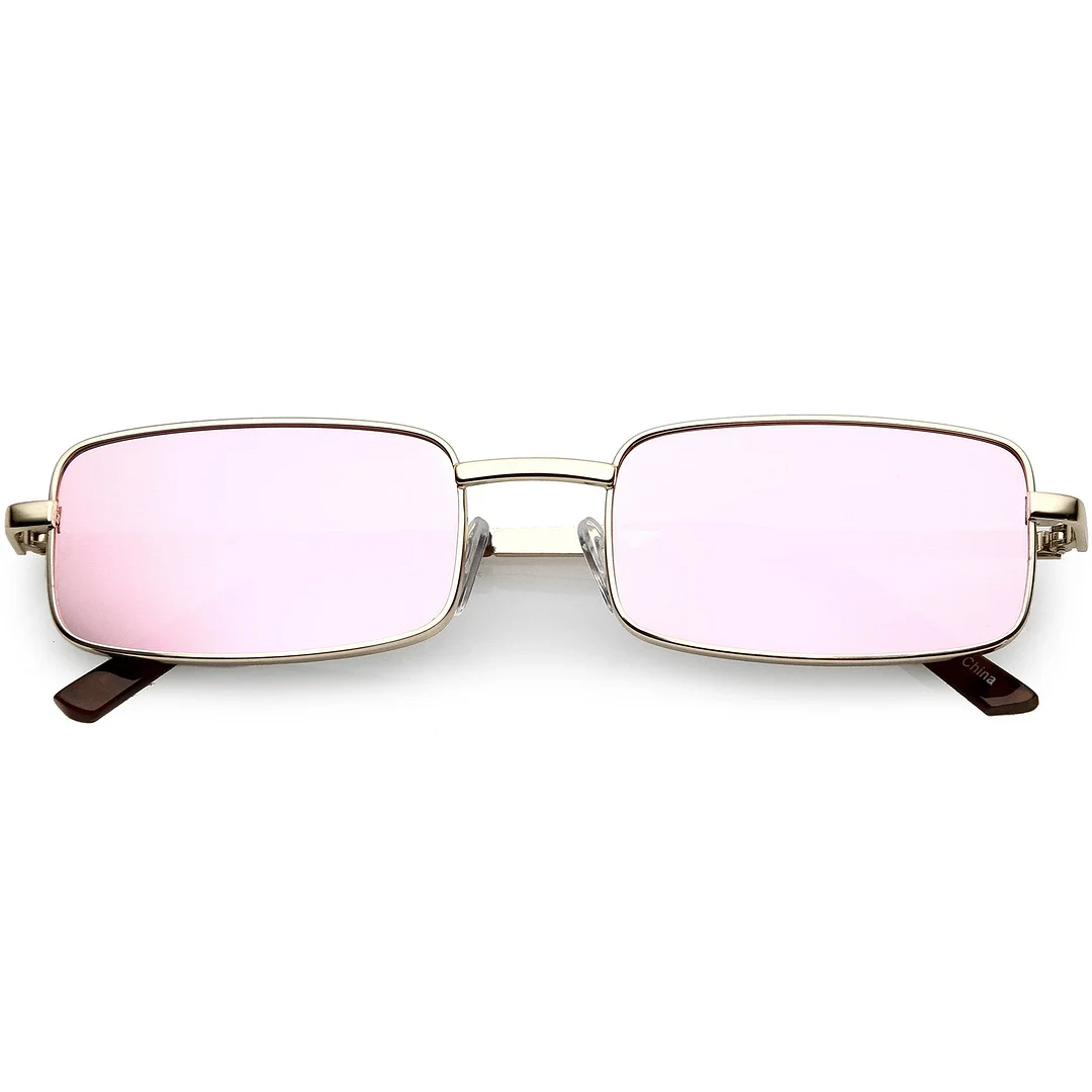 Classic Small Metal Rectangle glasses Color Mirrored Flat Lens 54mm
