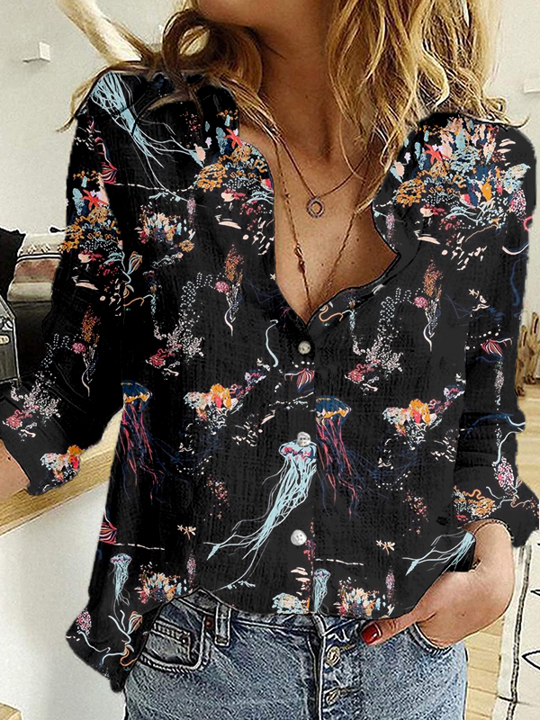 Deep Sea Jellyfish Art Graphic Casual Blouse  artssus