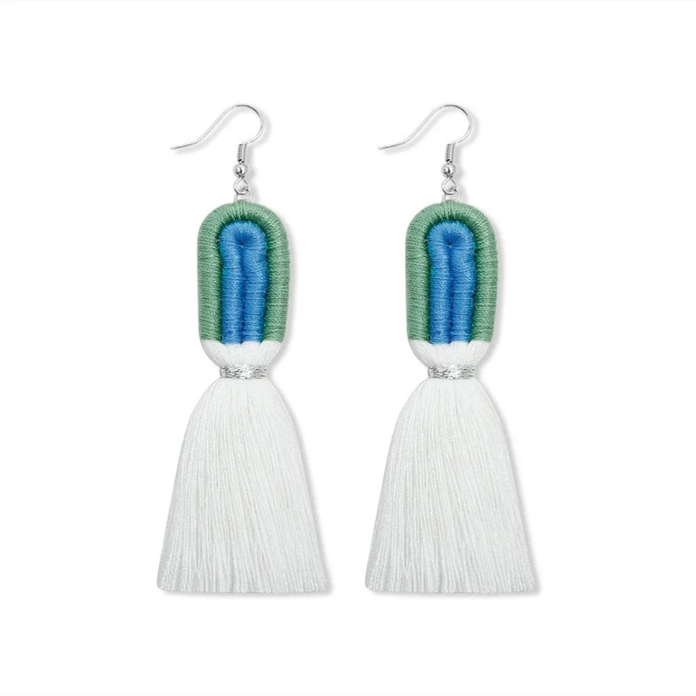 Dvacaman Bohemian Rainbow Handmade Macrame Earrings for Women Cotton Thread Feather Fringe Tassel Dangle Earrings Ethnic Jewelry