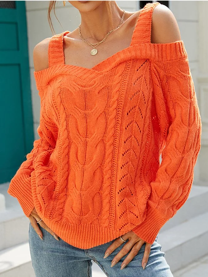 Women's Solid Color Shoulder Fried Dough Twist Suspender Sweater