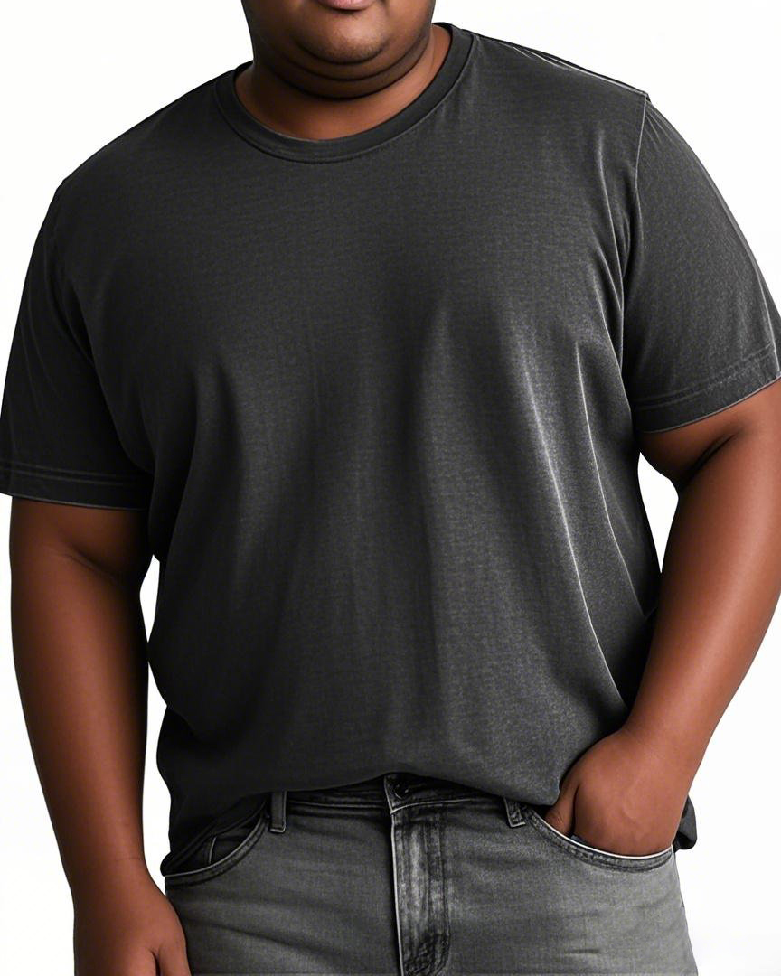Men's Plus Size Round Neck Solid Color Washed Cotton Short Sleeve T-Shirt