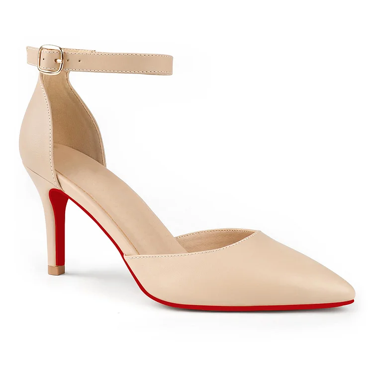 80mm Closed Toe Heels Pumps Pointed Toe Ankle Strap Heels Red Bottom Sandals VOCOSI VOCOSI