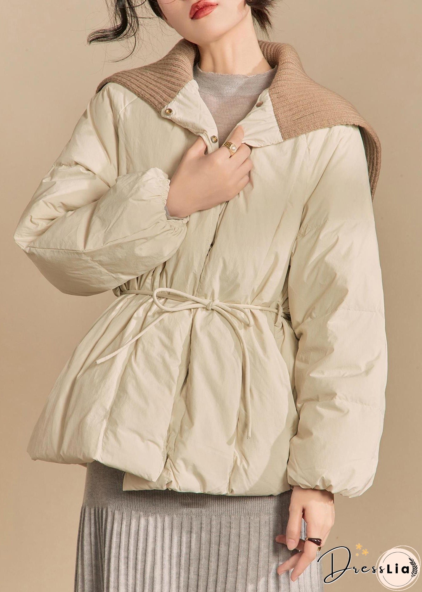 Loose White Button Knit Patchwork Parkas Winter