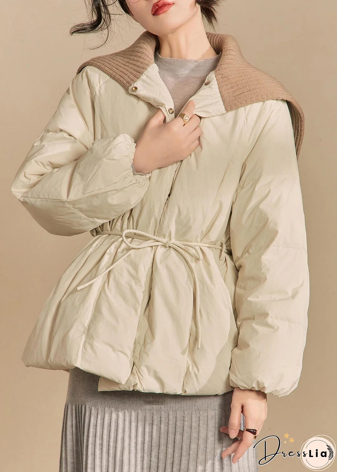 Loose White Button Knit Patchwork Parkas Winter