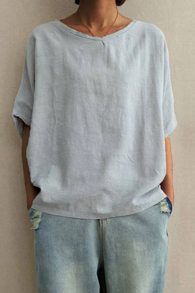 Women Leisure Tops Summer Linen V-neck Blouse