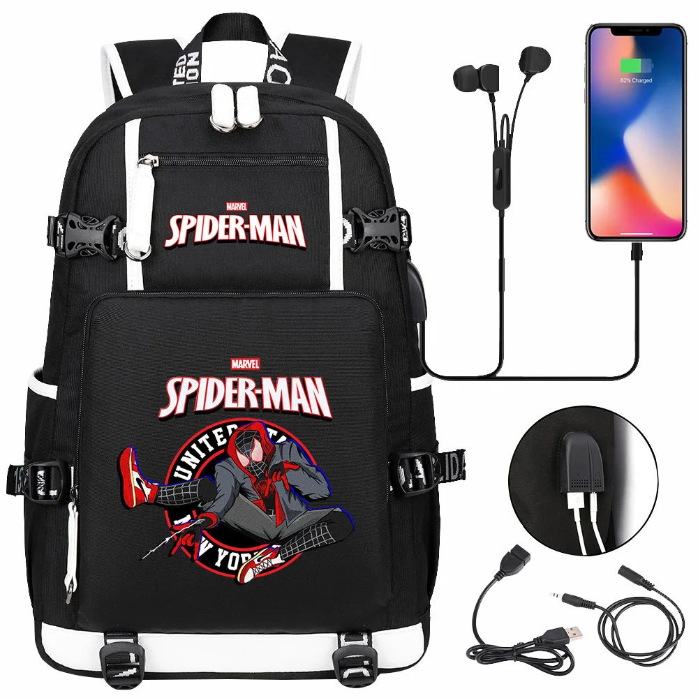 Buzzdaisy Spider-Man Double-Sided Backpack with USB Charging - Large Capacity for 15-inch Laptop