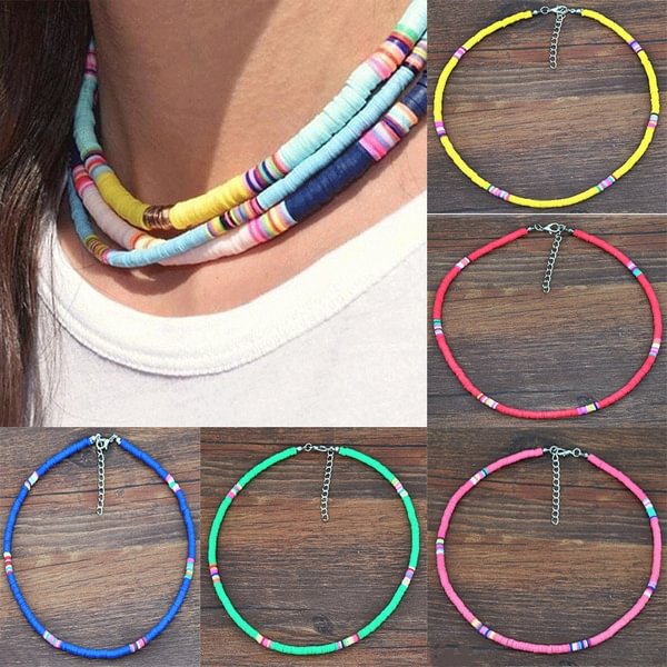 Ethnic Style Fimo Choker Necklace Jewelry Handmade Polymer Clay Discs Necklace Women Fashion Beach Jewelry Gifts
