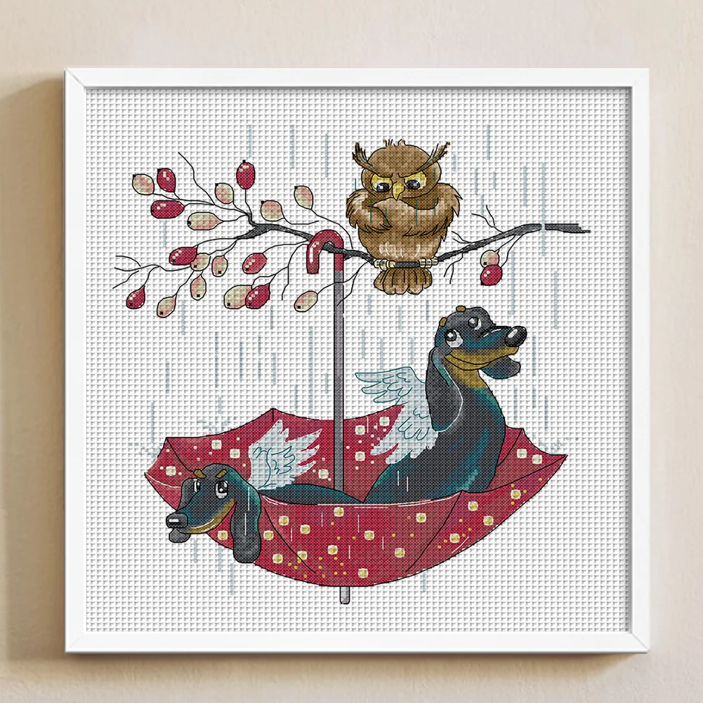 DIY Stamped Cross Stitch 14CT Partial Embroidery 40*42cm - Owl And Angel Dog