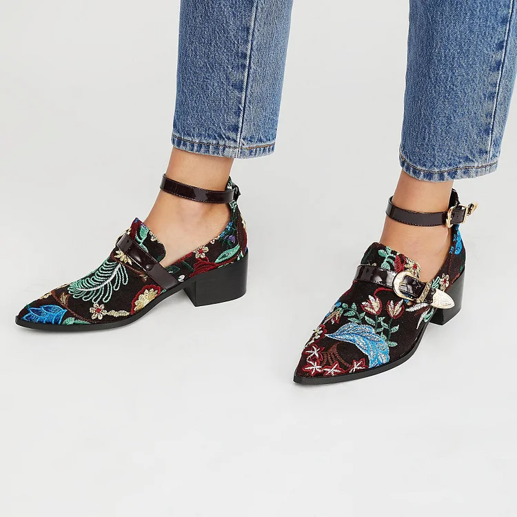 Custom Made Floral Embroidered Low Heel Loafers |FSJ Shoes