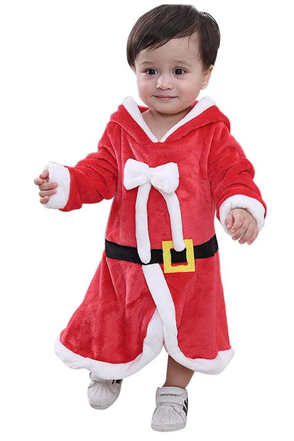 Infant Kids Girls Hooded Bowknot Dress Christmas Santa Claus Costume-elleschic
