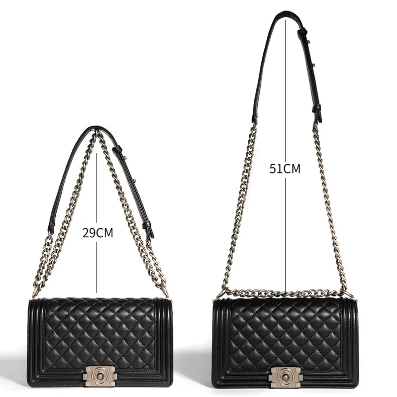 Calfskin Ruthenium Finish Metal Black Large Handbag-vocosishoes
