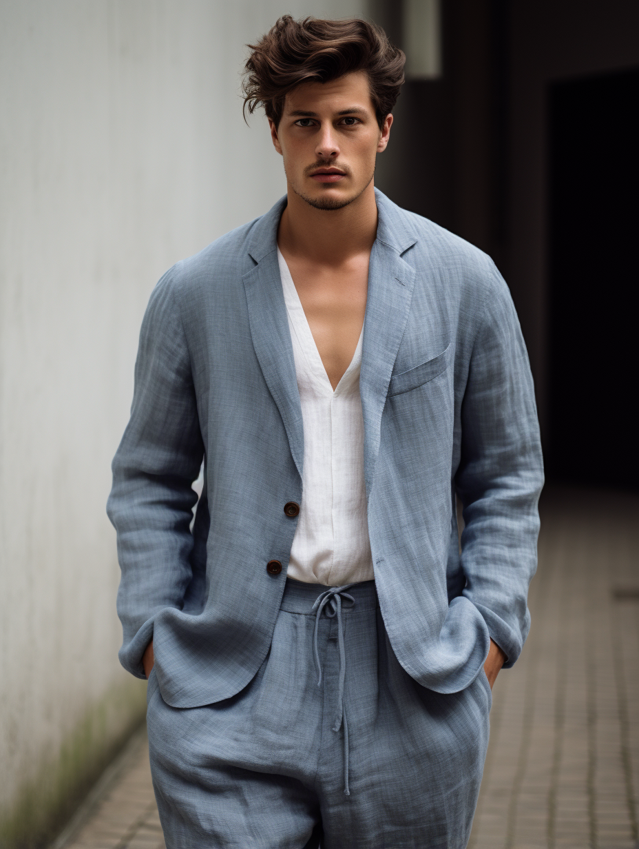 Haze Blue Causal Linen Suit Jacket