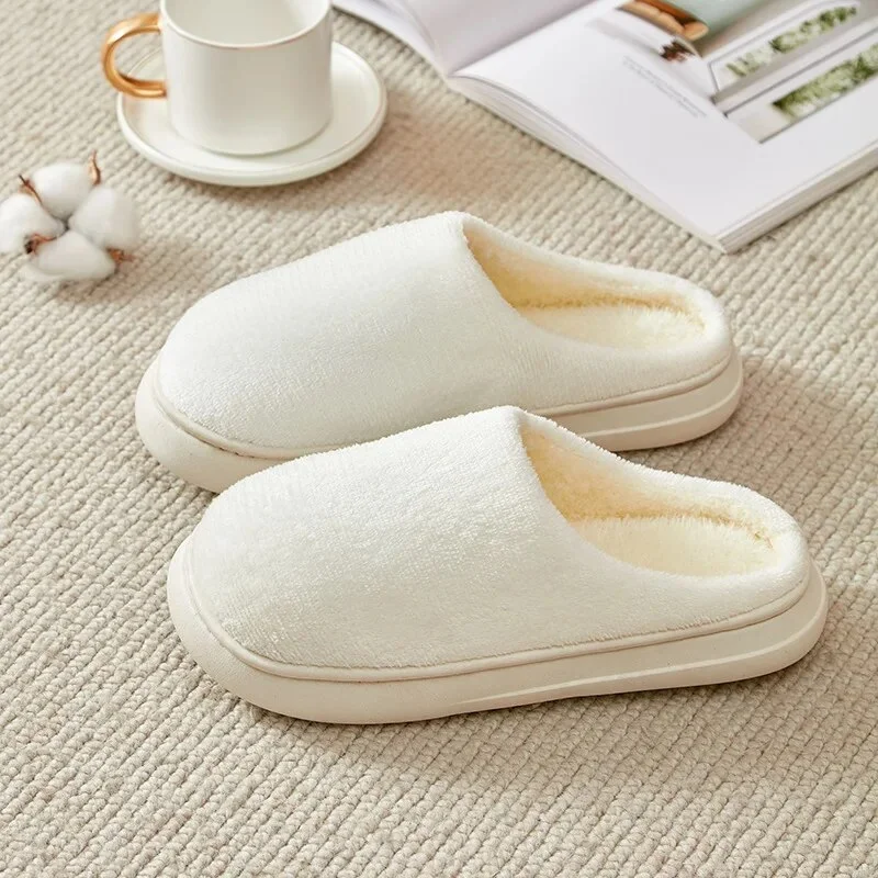 Zhungei Thicken Warm Plush Home Slippers Women Thick Sole Solid Color Indoor Couple Cotton Shoes Soft Comfy Fuzzy Slippers Woman