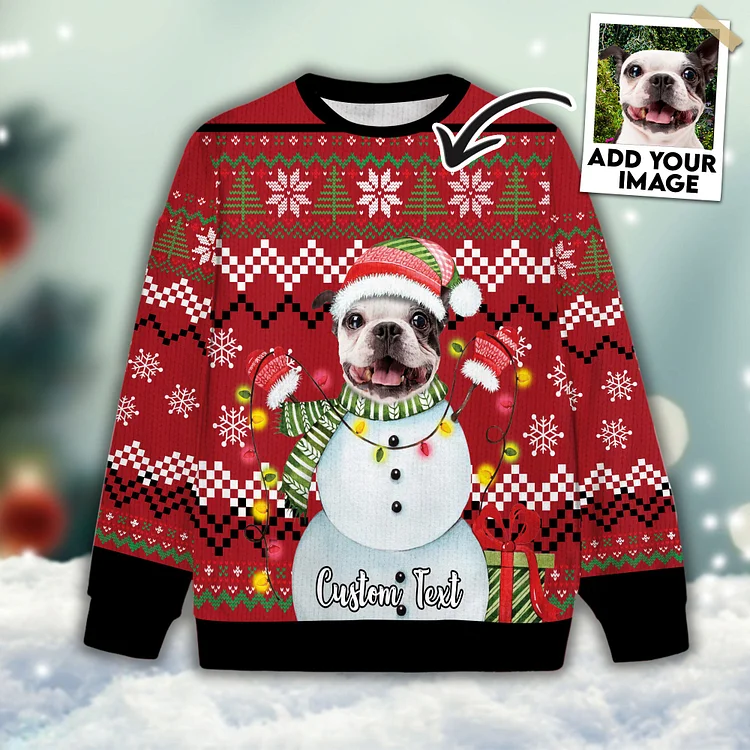 Custom Pet Unisex Sweater All Over Print Snowman Red Color