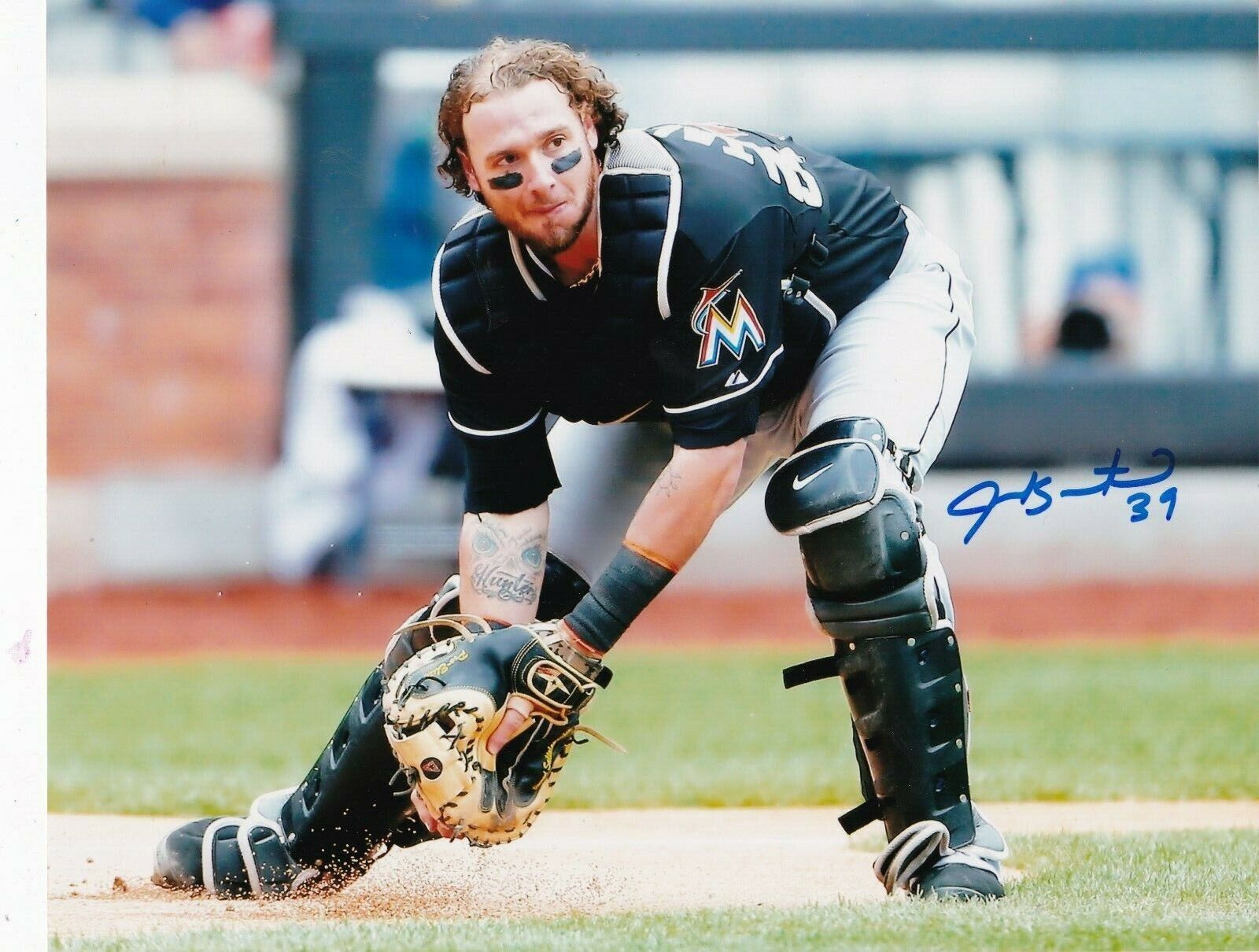 JARROD SALTALAMACCHIA MIAMI MARLINS ACTION SIGNED 8x10