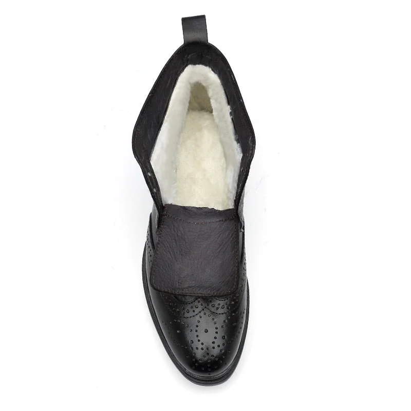 Big size 36-47 Men Chelsea Boots Genuine Leather Winter Formal Vintage Style High Top Slip on Ankle Boots for Men Botas Hombre