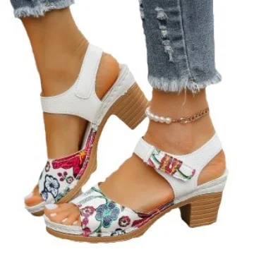 Yyvonne High-Heeled Sandals 2025 Summer New Magic Sticker Casual Retro Coarse Sheel Women's Sandals