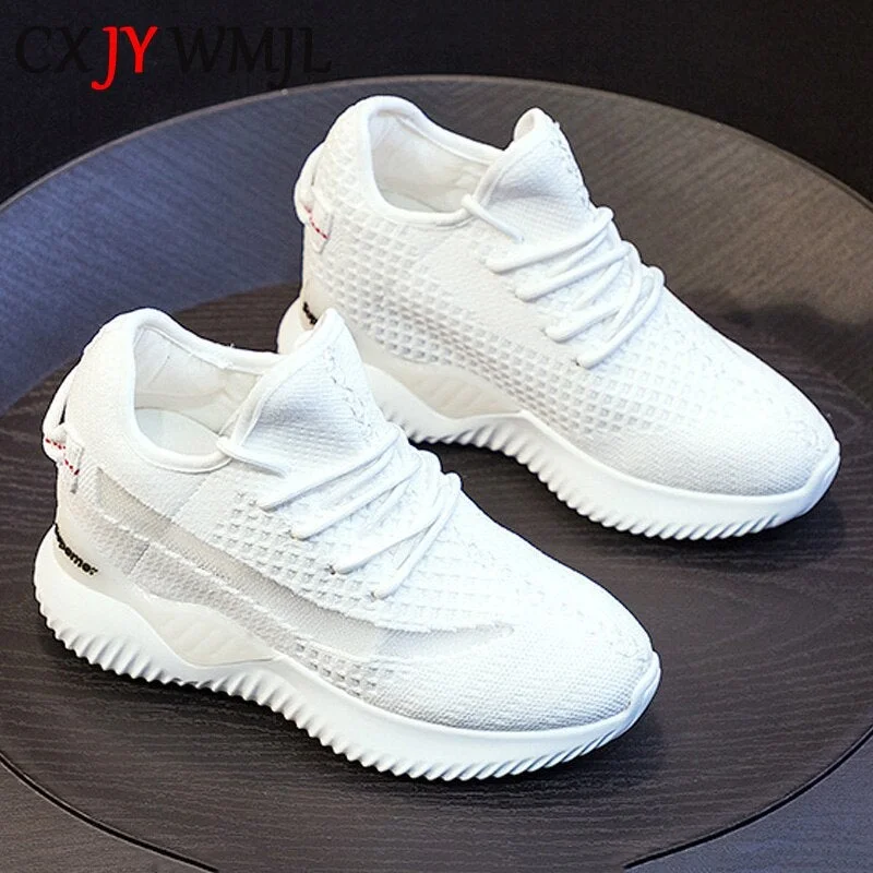 CXJYWMJL Autumn Women Wedges Sneakers Internal Increase 8 Cm Thick Bottom Sports Casual Shoes Ladies Knitted Vulcanized Shoes