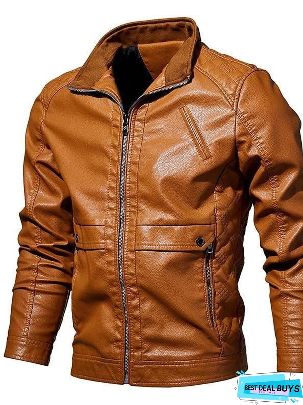 Mens Leather Jacket Fashion Vintage Leather Plus Size Stand Collar Coat