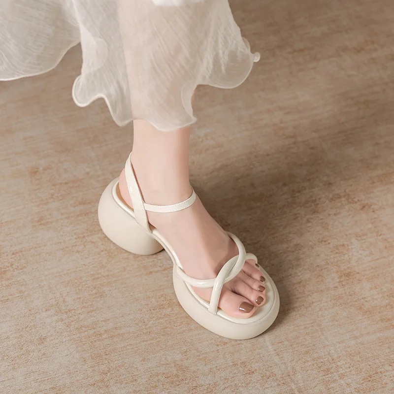 Woherb Woherb Tall Heel Sandals Female Summer 2024 New Fashion Fashion With Skirt French Thick Heel Thick Bottom Roman Shoes-Outfit Ideas