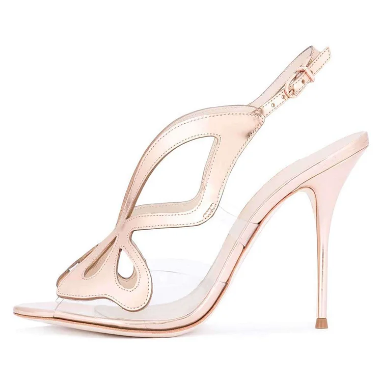 Champagne Hollow Out Clear PVC Slingback Heels Sandals |FSJ Shoes