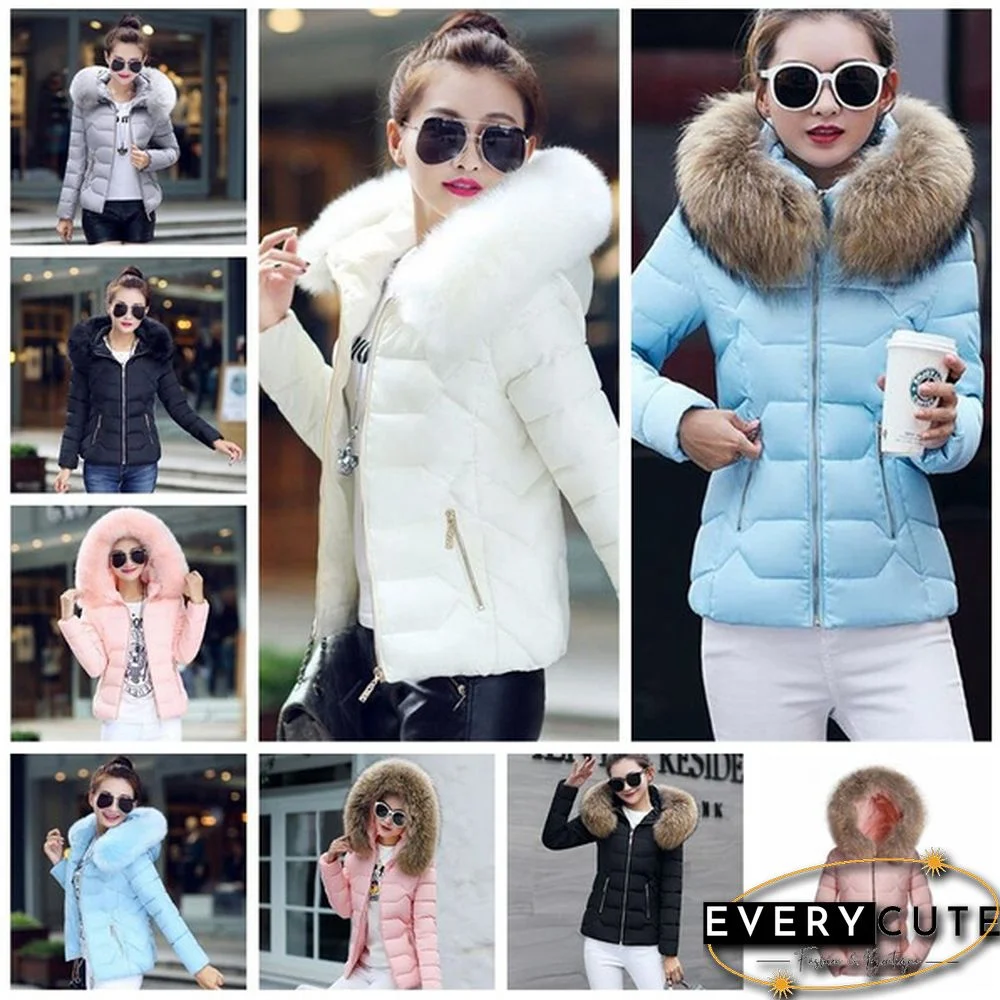 Autumn Winter New Fashion Women Short Coat Cotton-padded Jacket Large Size Hooded Jacket Warm Cotton Female Fur Collar Hoody Parka XS-XXXL