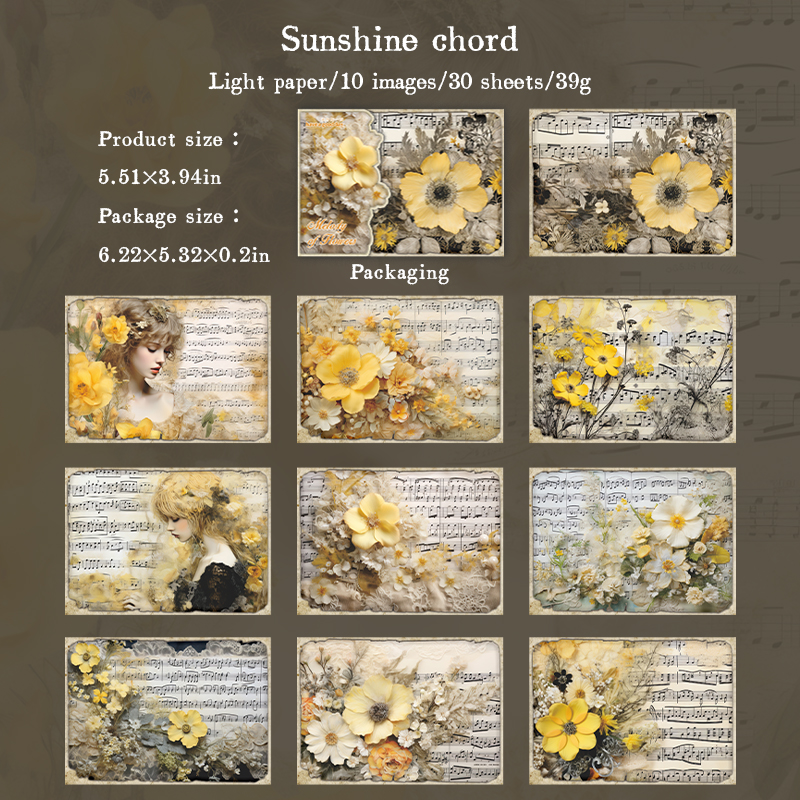 Journalsay Melody of Flower Series Vintage Music Floral Landscaping Material Paper 