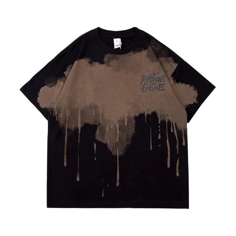 Hand-Painted Inkjet Style Loose Half-Sleeve T-Shirt at Hiphopee
