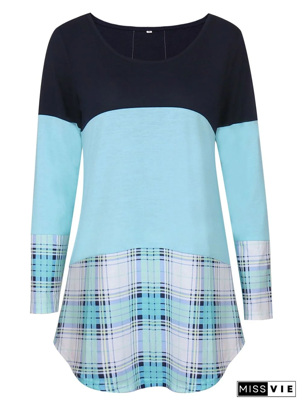 Women's Scoop Neck Long Sleeve Plaid Tops