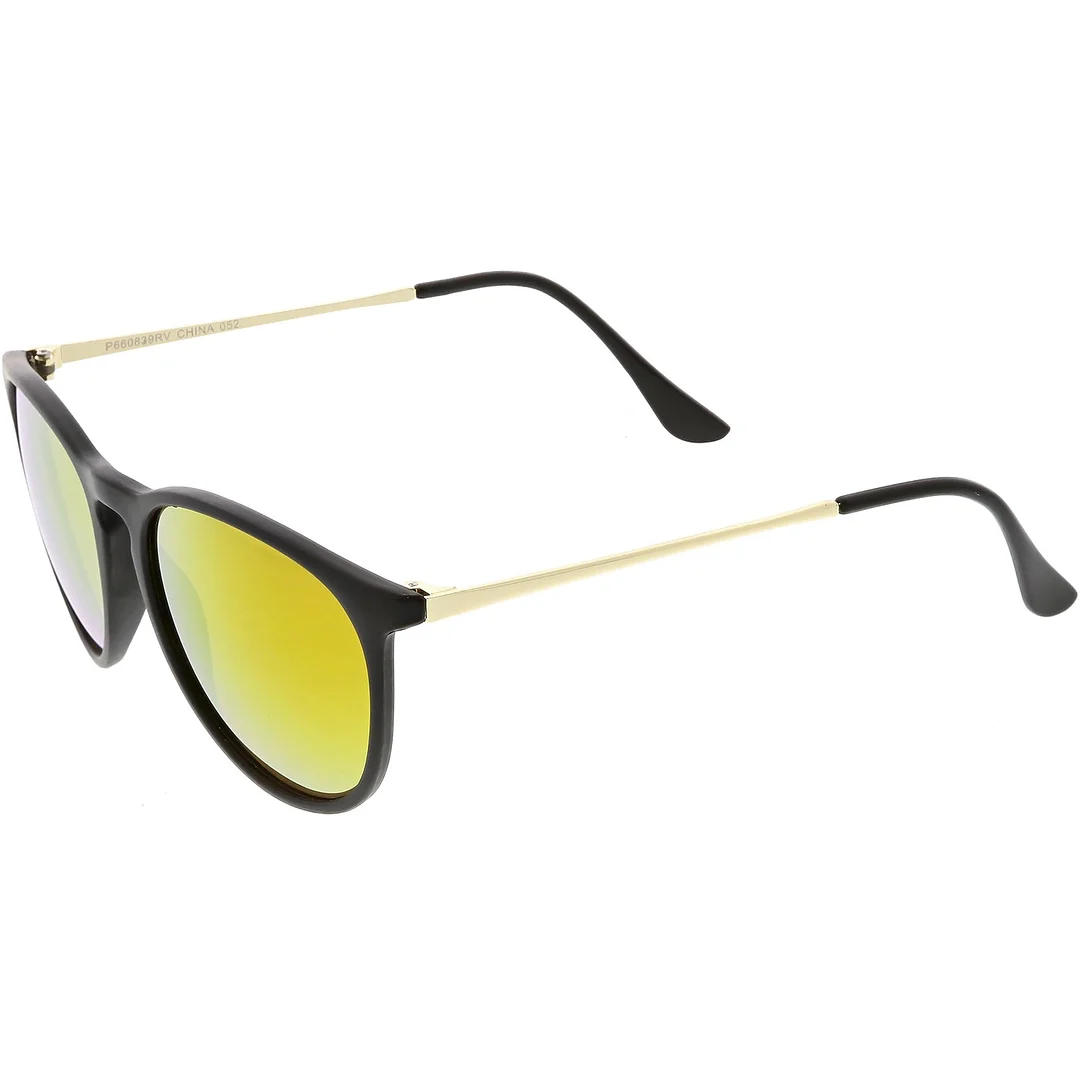 Modern Horn Rimmed glasses Metal Arms Round Mirrored Lens 52mm