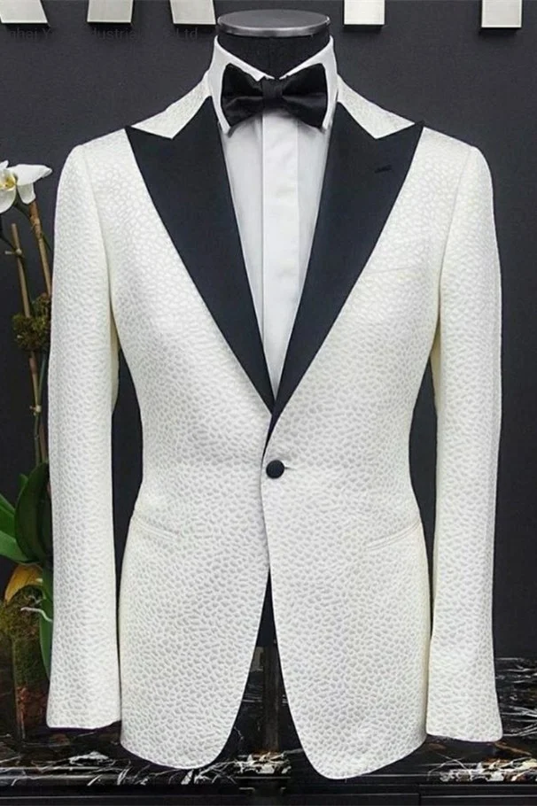 Bellasprom White Peaked Lapel One Button Slim Fit Wedding Tuxedo