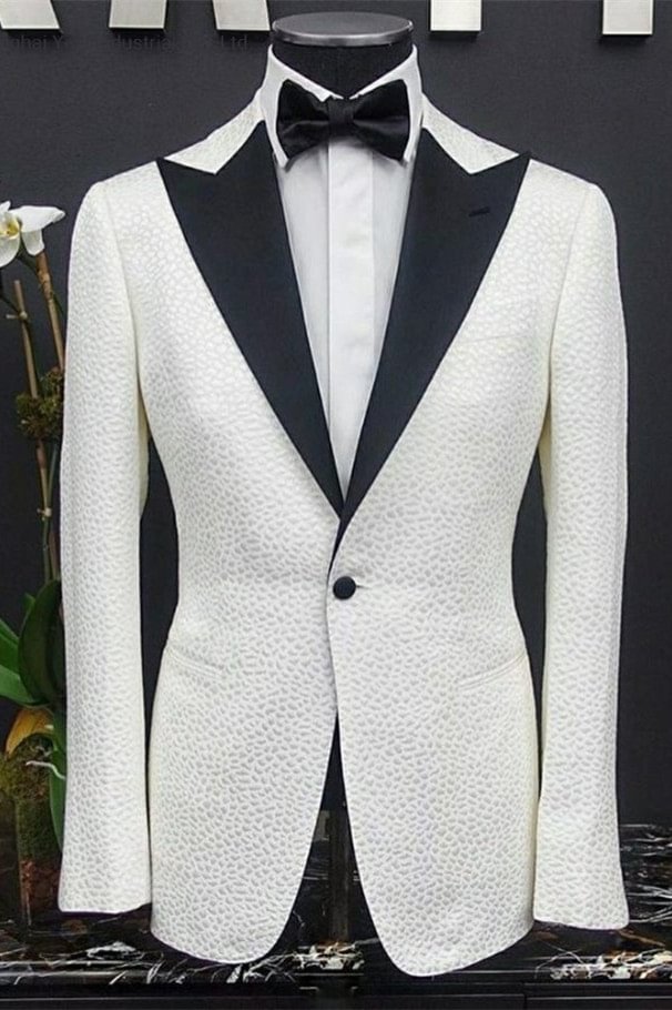 White Peaked Lapel One Button Chic Slim Fit Wedding Tuxedo | Ballbellas Ballbellas