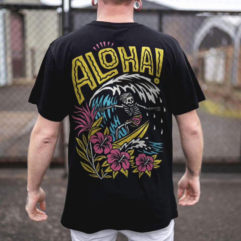 Aloha Skull's Surfing Flower Printed Men's T-shirt - Krazyskull