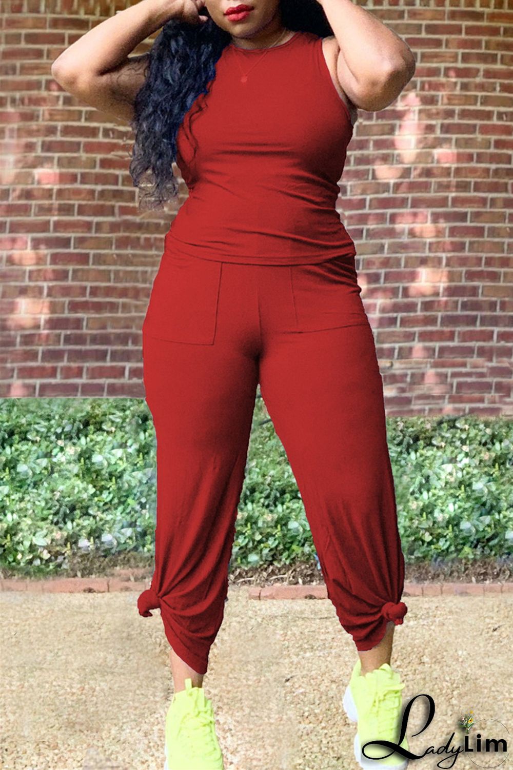 Purple Fashion Casual Solid Split Joint O Neck Sleeveless Two Pieces