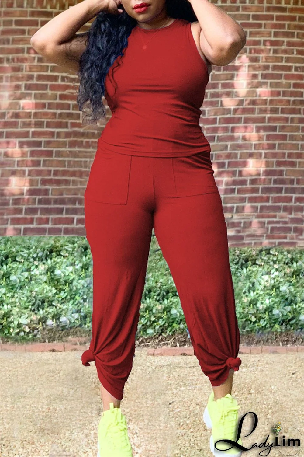 Purple Fashion Casual Solid Split Joint O Neck Sleeveless Two Pieces