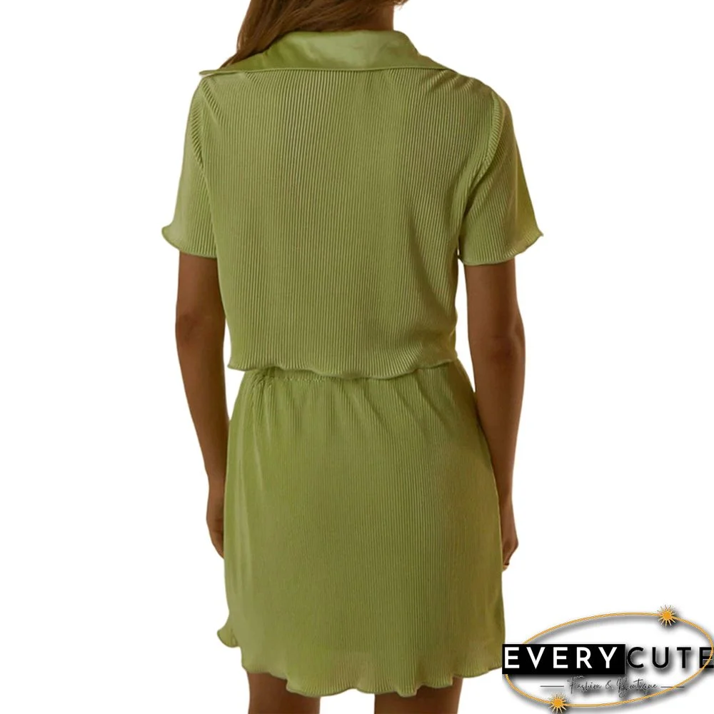 Green Button Crop Top and Split Skirt Set