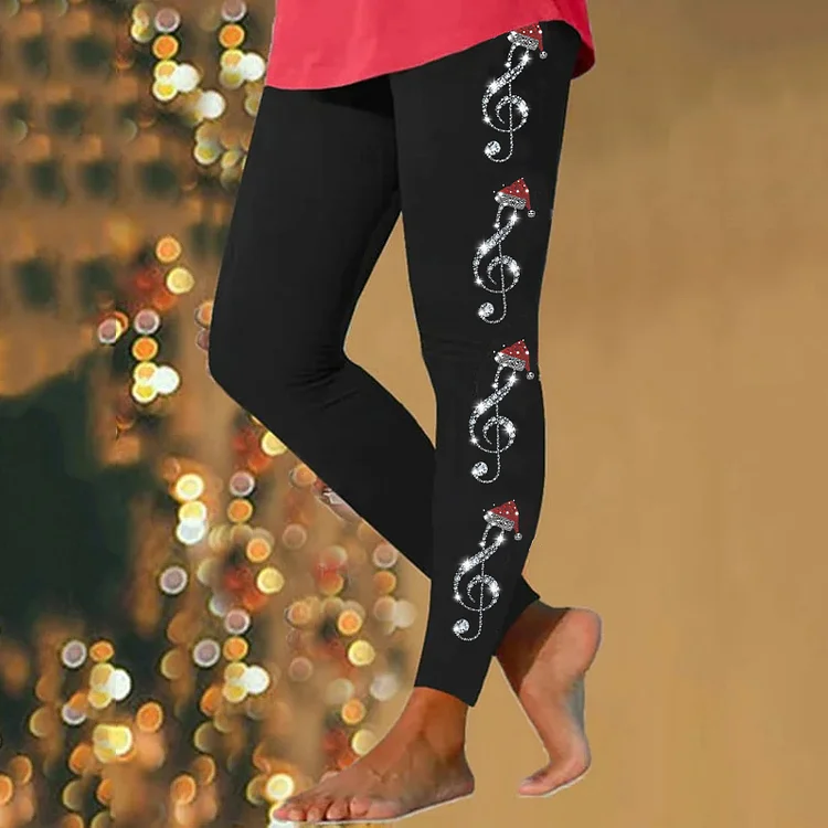 Comstylish Christmas Treble Clef Printed Casual Leggings
