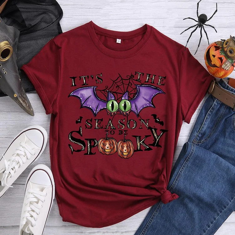 Scary Bat Ghost For Halloween Round Neck T-shirt-0018559