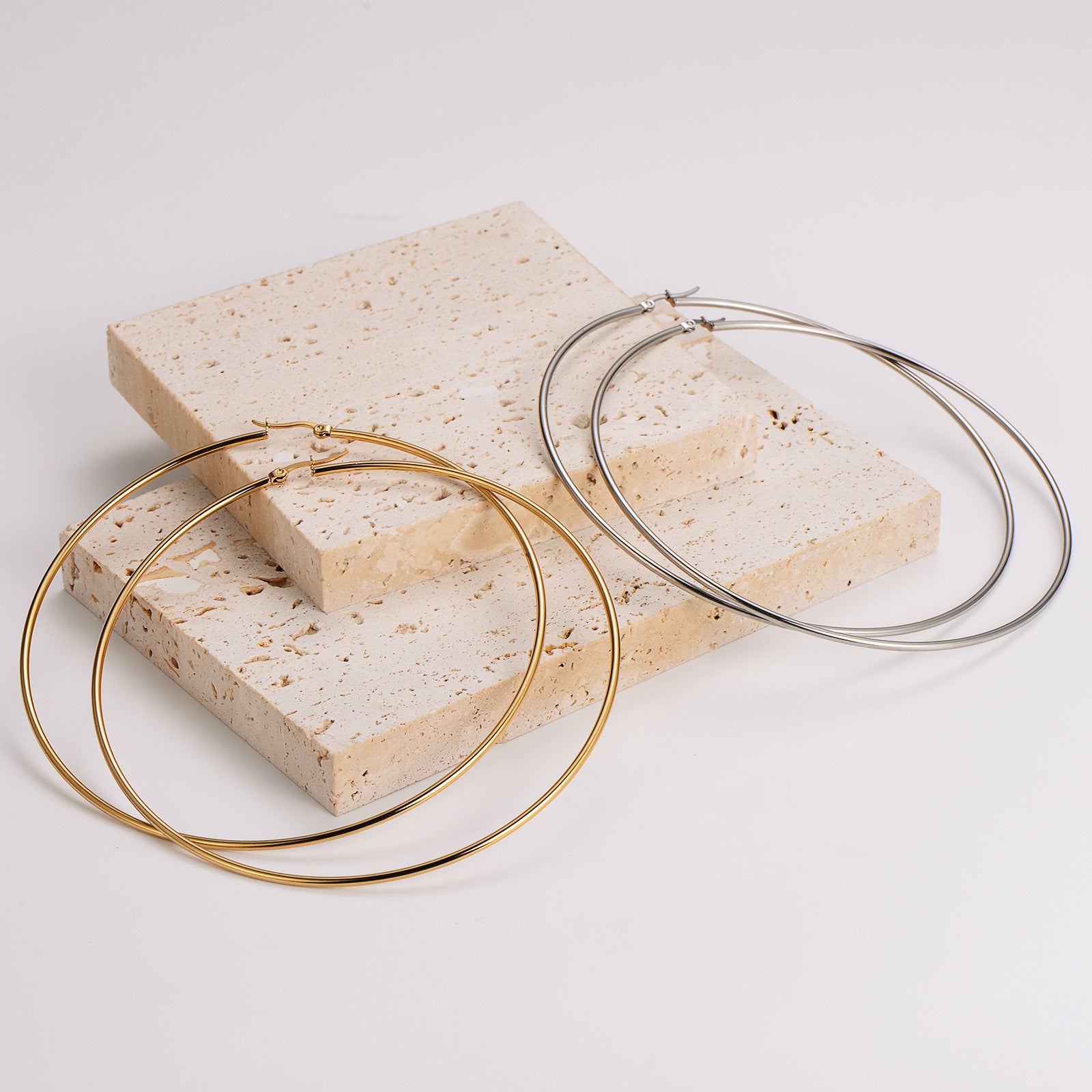 Fashionable And Simple Ladies' Personality 100Mm Exaggerated Large Hoop Stainless Steel Earrings