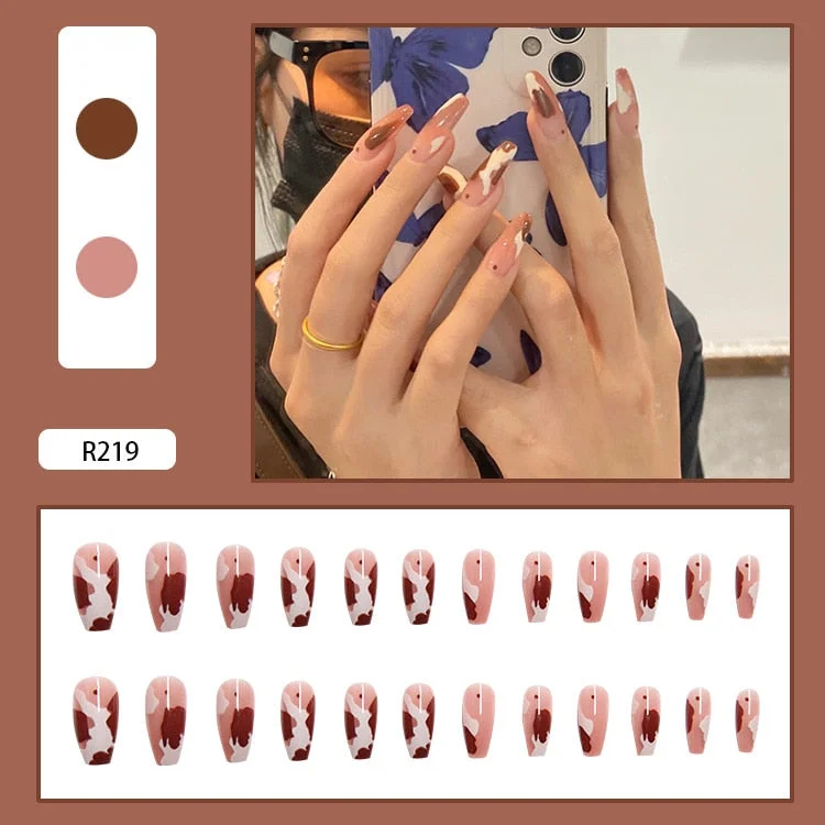 24pcs 4 Fire Patterns Design Cool Girls Hand Decorative False Nails with Glue Full Cover Detachable false nails with designs-Nail Inspo