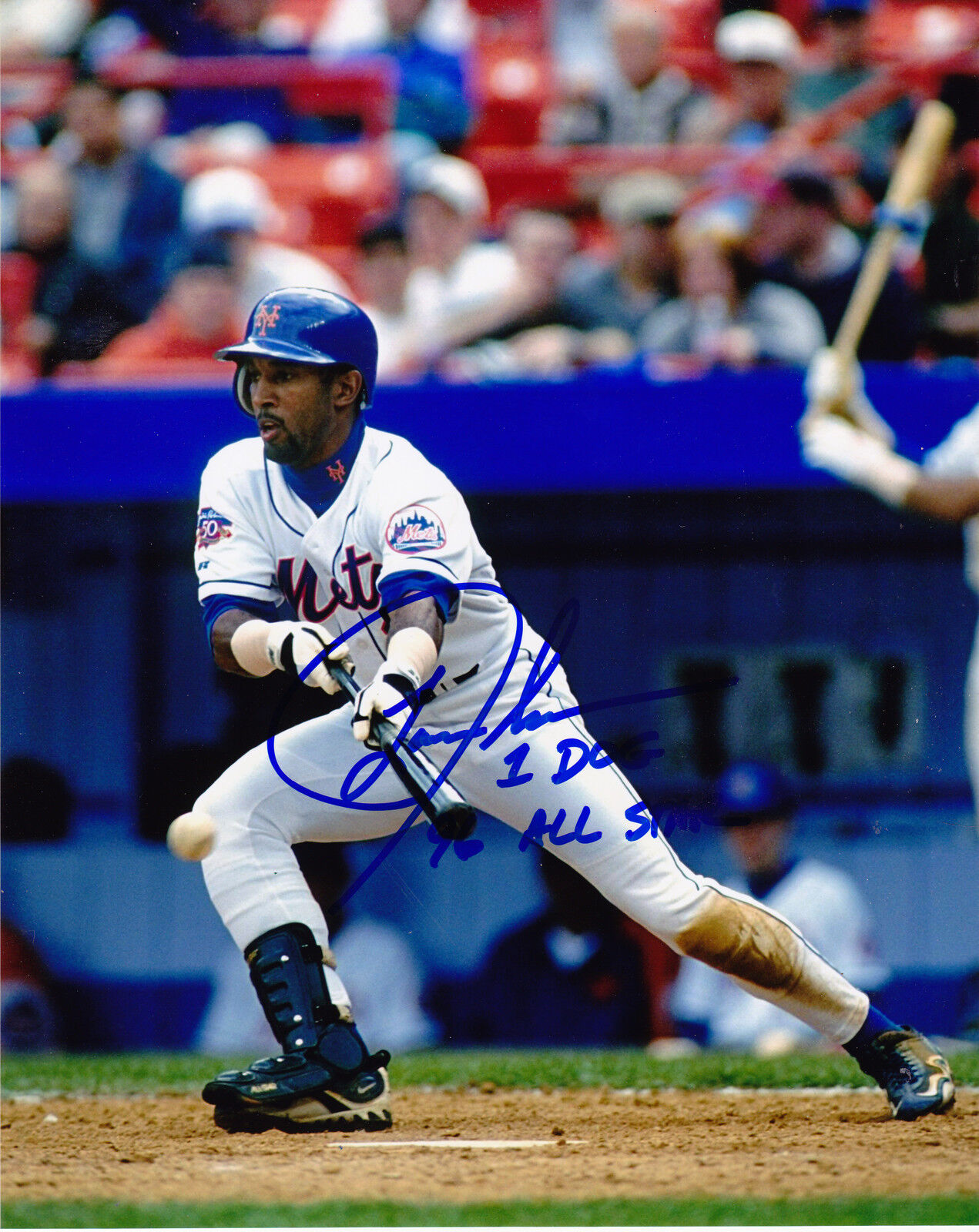 LANCE JOHNSON NEW YORK METS 96 ALL STAR ACTION SIGNED 8x10