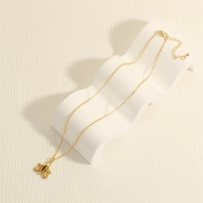 Copper Plating Inlay Pumpkin Car Crystal Zircon Pendant Necklace