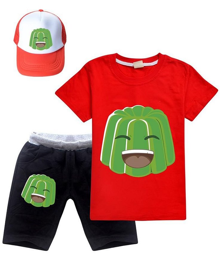 Girls Boys Jelly Green Printed Cotton T Shirt N Shorts Outfit With Hat-Mayoulove