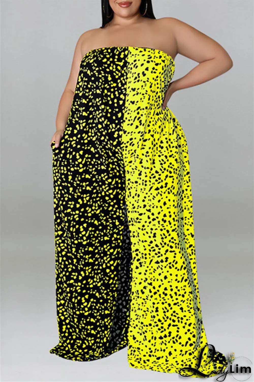 Purple Fashion Casual Print Split Joint Backless With Belt Strapless Plus Size Jumpsuits